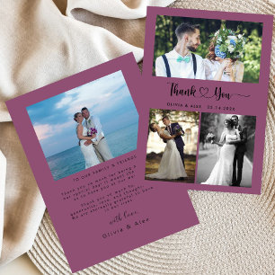 Modern Heart Script Wedding 4 Photo Collage Thank You Card