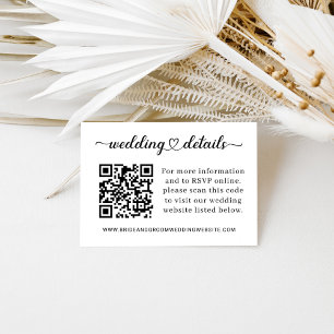 Modern Heart Script Wedding Details QR Code Enclosure Card