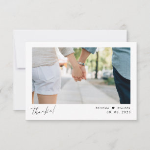 Modern Heart Script Wedding Photo  Thank You Card