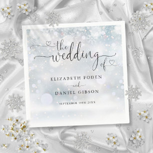 Modern Heart Script Winter Wedding Napkin