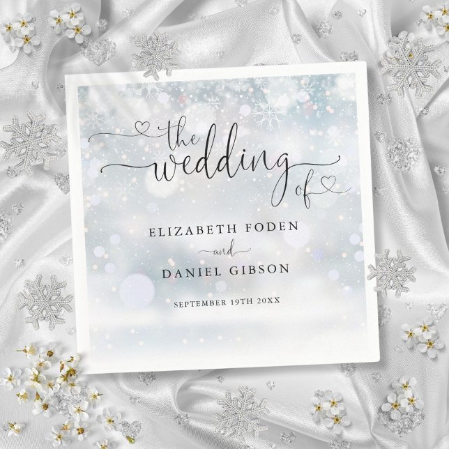Modern Heart Script Winter Wedding Napkin (Modern Heart Script Winter Wedding Napkins)