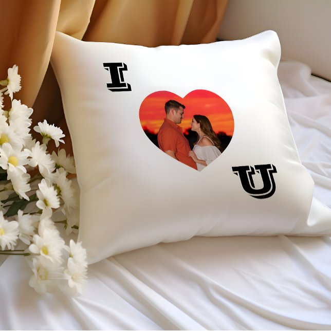 Modern Heart Shaped Photo I Love U Cushion (Creator Uploaded)
