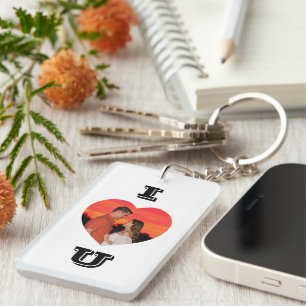 Modern Heart Shaped Photo I Love U Key Ring