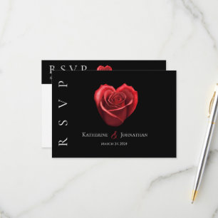 Modern Heart Shaped Red Rose-RSVP-Wedding- RSVP Card