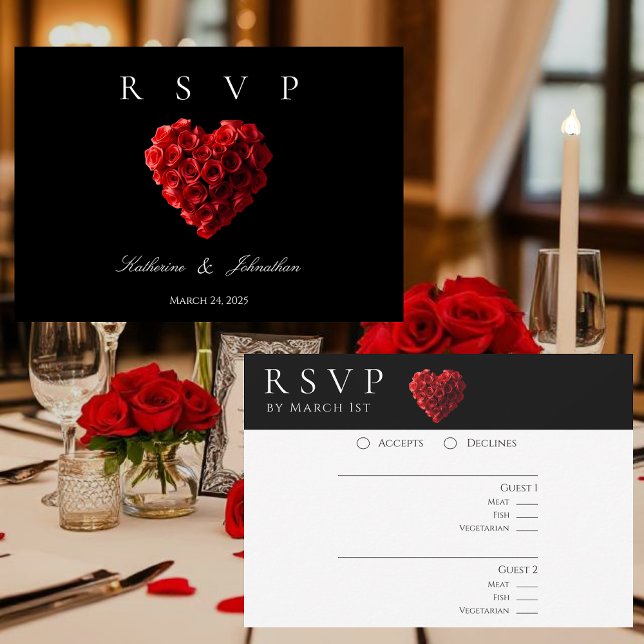 Modern Heart Shaped Red Roses-RSVP-Wedding- RSVP Card (Red Roses in the Shape of a Heart Wedding Collection- Black and White)