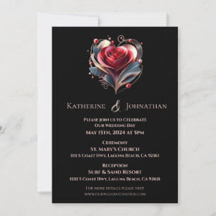 Modern Heart Shaped Rose Invitation