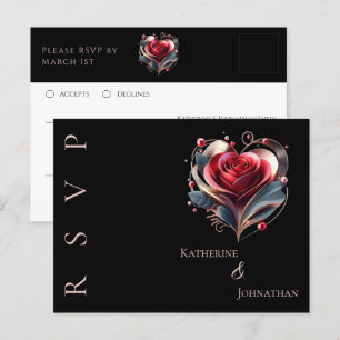 Modern Heart Shaped Rose-RSVP-Wedding- Postcard