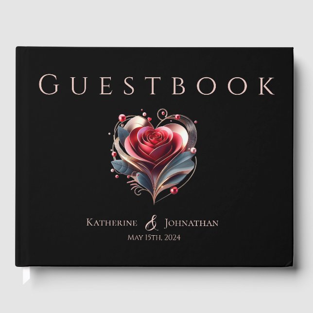 Modern Heart Shaped Rose Wedding Guest Book (Front)