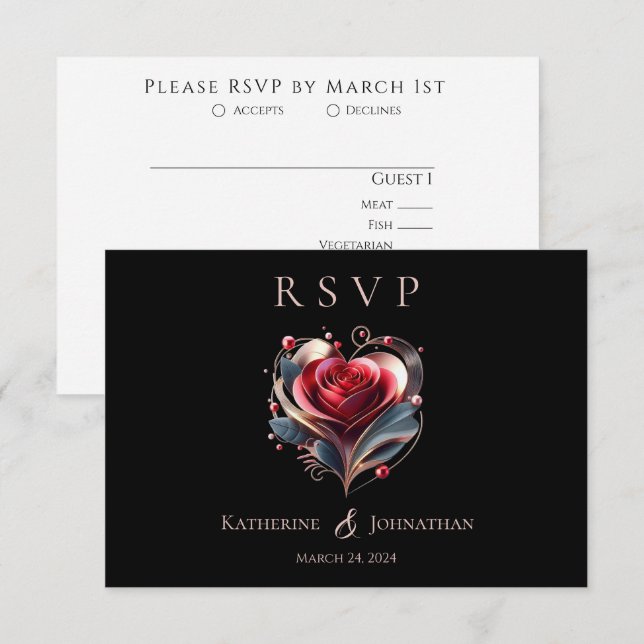 Modern Heart Shaped Rose Wedding RSVP Card (Front/Back)