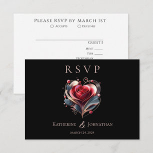 Modern Heart Shaped Rose Wedding RSVP Card