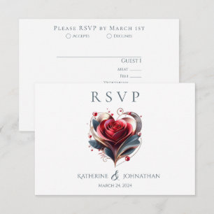 Modern Heart Shaped Rose Wedding RSVP Card