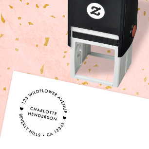 Modern Heart Simple Round Return Address Self-inking Stamp