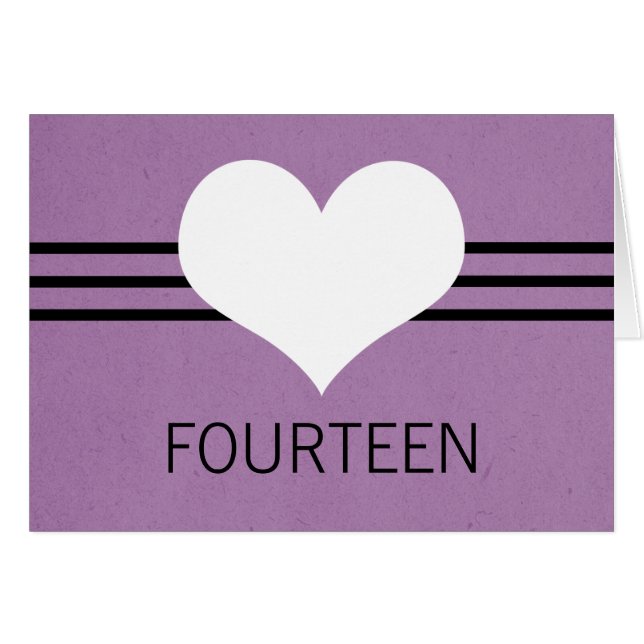 Modern Heart Table Number Card, Purple (Front Horizontal)