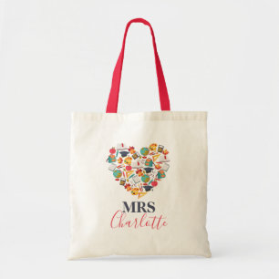 Modern Heart Teacher Typography Tote Bag