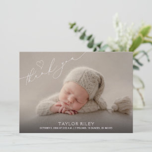 Modern Heart Thank You Baby Photo Birth Announcement