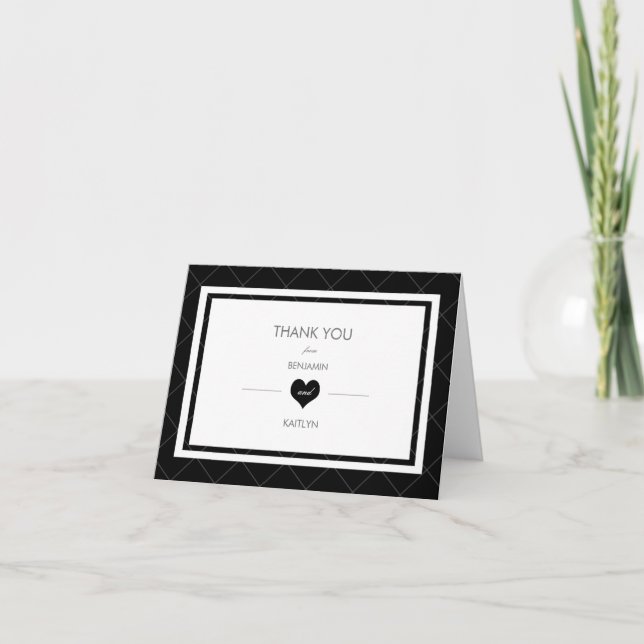 Modern Heart Thank You Note Card -black and white (Front)