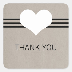 Modern Heart Thank You Stickers, Beige Square Sticker