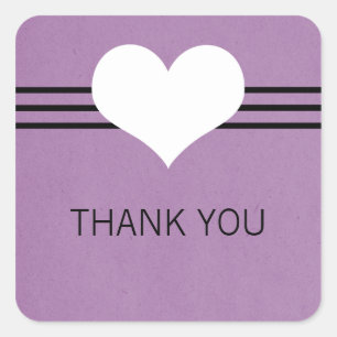 Modern Heart Thank You Stickers, Purple Square Sticker