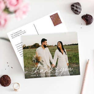 Modern Heart Thank You Wedding Photo Postcard