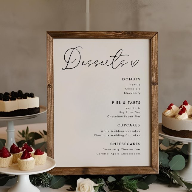 Modern Heart Wedding Desserts Menu Sign (Creator Uploaded)