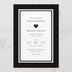 Modern Heart Wedding Invitation - Black and White