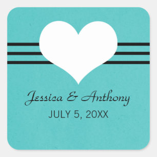 Modern Heart Wedding Stickers, Aqua Square Sticker