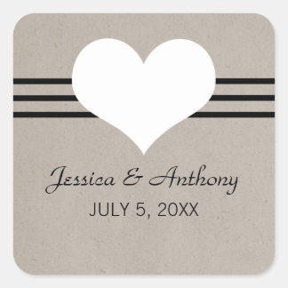 Modern Heart Wedding Stickers, Beige Square Sticker