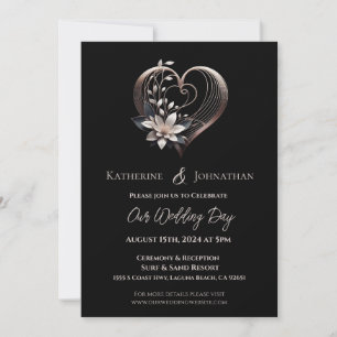 Modern Heart with Flowers Invitation