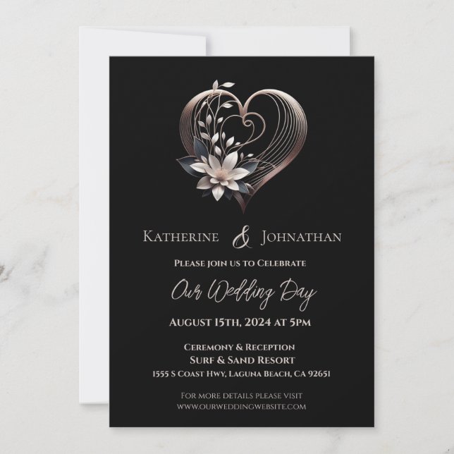 Modern Heart with Flowers Invitation (Front)