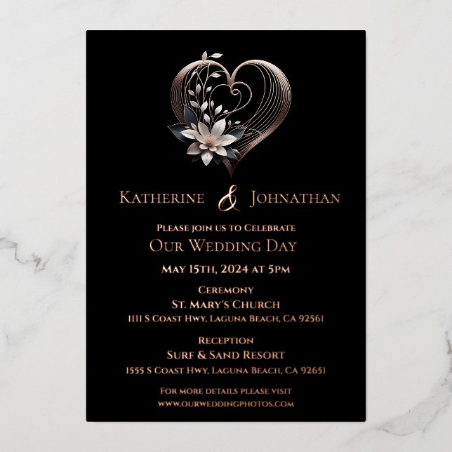 Modern Heart with Flowers Wedding  (Front)