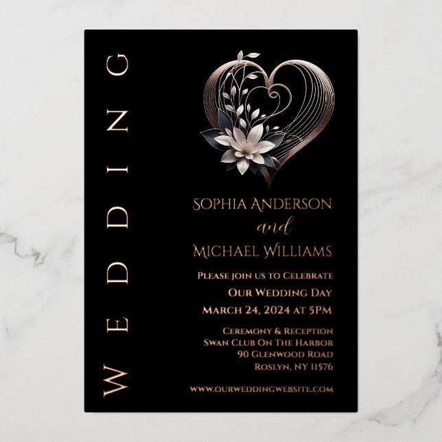 Modern Heart with Flowers Wedding  (Front)