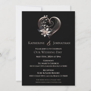 Modern Heart with Flowers Wedding Invitation