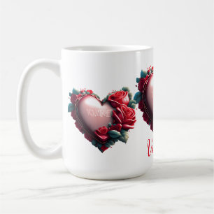 Modern heart with red roses be my valentine  coffee mug