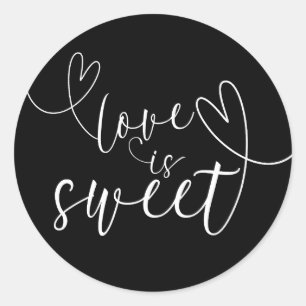 Modern Hearts Black & White Love is Sweet Classic Round Sticker