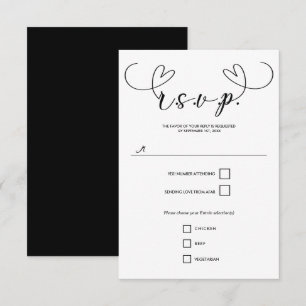 Modern Hearts Black & White Minimal Wedding RSVP Card