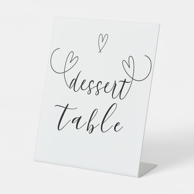 Modern Hearts Black White Wedding Dessert Table Pedestal Sign (Front)