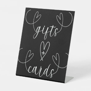 Modern Hearts Black & White Wedding Gifts & Cards Pedestal Sign