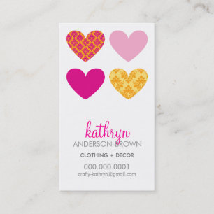 MODERN HEARTS damask pattern bright pink yellow Business Card
