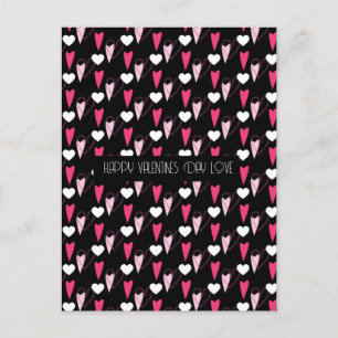 Modern Hearts Mixed Pattern  Valentines Day  Postcard
