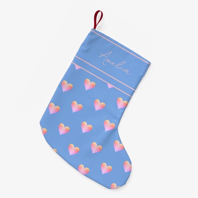 Modern Hearts Pastel Personalised Small Christmas Stocking (Front (Hanging))