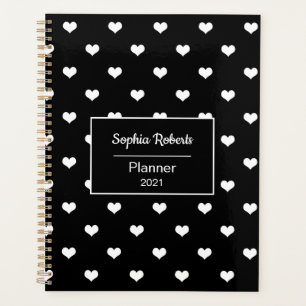 Modern hearts pattern black personalised planner