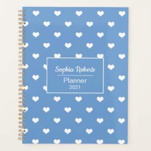 Modern hearts pattern blue personalised planner