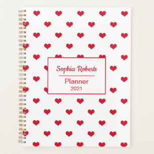 Modern hearts pattern red & white personalised planner