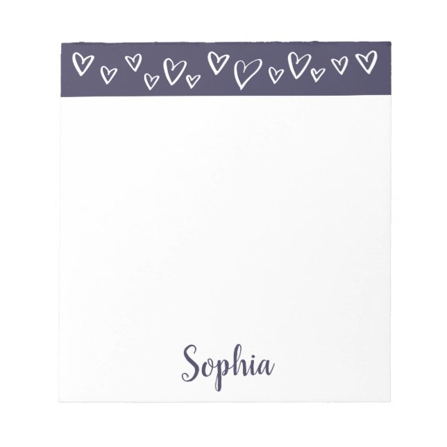 Modern Hearts Personalised Stationery Notepad (Front)