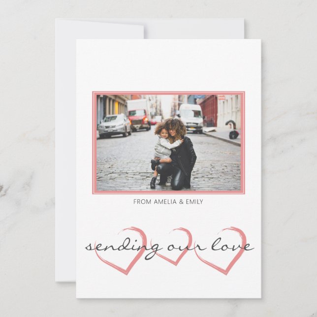 Modern Hearts Pink Photo Valentine`s Day Holiday Card (Front)