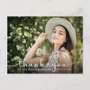 Modern Hearts Script Graduation Photo Thank you Postcard