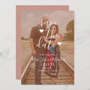 Modern Hearts Script Photo Save the Date Invitation