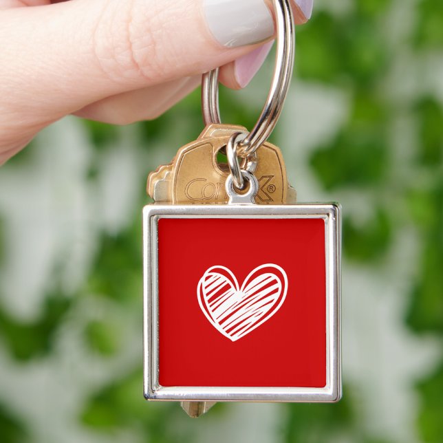 Modern Hearts White Red Simple Valentines Day Gift Key Ring (Creator Uploaded)