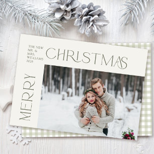 Modern Heirloom Sage Green Newlywed Christmas Holiday Card