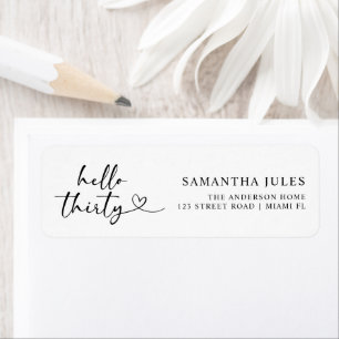 Modern Hello 30th Birthday Return Address